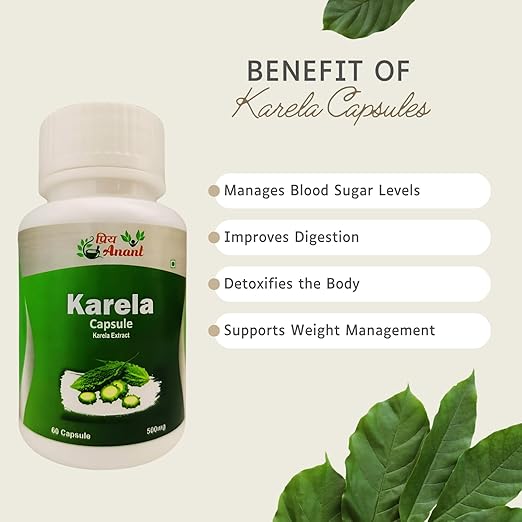 priya anant karela capsules 500mg natural blood sugar control & detox bitter gourd herbal supplement 60 veg capsules