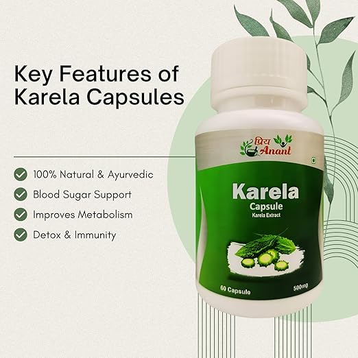 priya anant karela capsules 500mg natural blood sugar control & detox bitter gourd herbal supplement 60 veg capsules